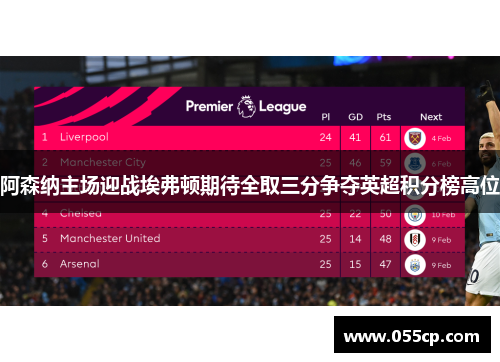 阿森纳主场迎战埃弗顿期待全取三分争夺英超积分榜高位